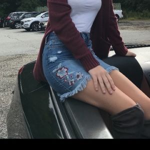 Embroidered jean skirt